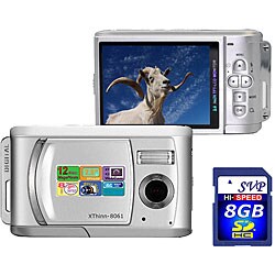 SVP 8061 Silver Compact 8MP Digital Camera with 8GB Card