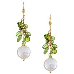 Charming Life Goldfill White Coin Pearl and Peridot Fringe Earrings