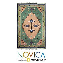 Indo Hand-loomed 'Cosmic Illusion' Cotton Rug (5' x 8'3)