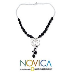 Sterling Silver 'Nocturnal Butterfly' Onyx Necklace (India)