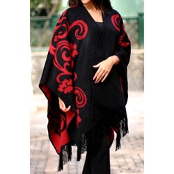 'Strawberry Blossom' Alpaca Wool Reversible Ruana Cloak (Peru)
