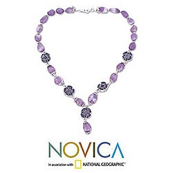 Silver 'Shy Violets' Amethyst and Iolite Necklace (India)