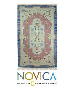 Indo 'Rose Medallion' Wool and Cotton Rug (3' x 5')