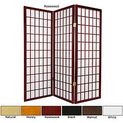 Wood and Rice Paper 4-foot 3-panel Shoji Windowpane Screen (China)