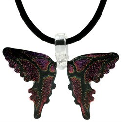 Murano Glass Amber and Green Butterfly Necklace