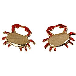14k White Gold and Red Enamel Children's Crab Earrings