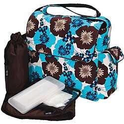 OiOi Pansy Messenger Diaper Bag in Chocolate and Blue