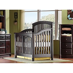 Solid Wood Espresso Convertible Crib with Guard Rail