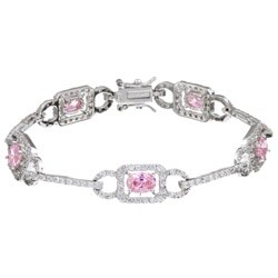 Sterling Silver Pink and Clear CZ Bracelet