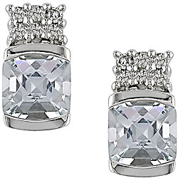 14k Gold 1/10ct Diamond and Aquamarine Earrings