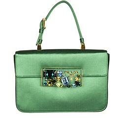 Prada Green Satin Top Handle Clutch