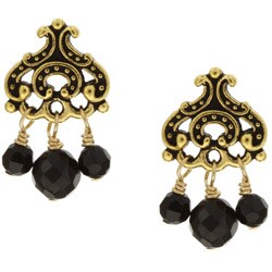 Charming Life Goldplated Pewter Onyx Chandelier Earrings