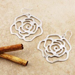 Sterling Silver Rose Cutout Earrings (Mexico)