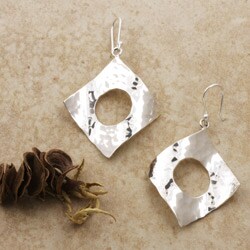 Sterling Silver Hammered Square Drop Earrings (Mexico)