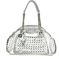 Versace Metallic Silver Woven Leather Satchel