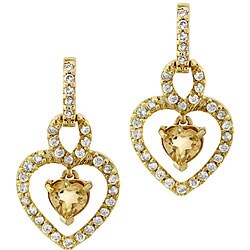 Glitzy Rocks 18k Goldplated Silver Citrine and CZ Heart Earrings