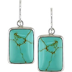 Sterling Silver Turquoise Rectangle Hook Earrings