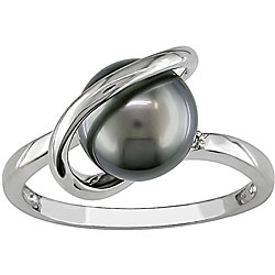 14k Gold Tahitian Pearl and Diamond Ring (8-9 mm)