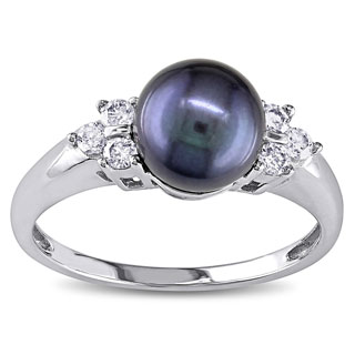 14k Gold Tahitian Pearl and 1/5ct TDW Diamond Ring (7-7.5 mm)