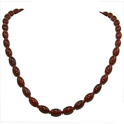 Sterling Silver Red Agate Oval Beaded Necklace