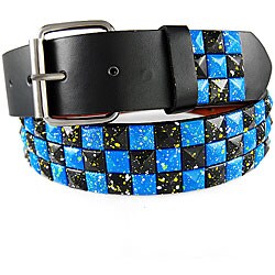 JK Belts Unisex 3-row White/ Black Checkered Studded Belt