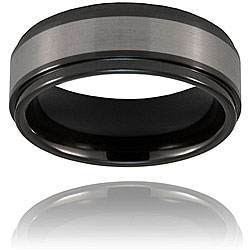 Men's Tungsten Inlay and Ceramic Polished Ridged Ring (8 mm)