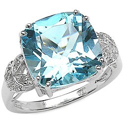 Silver Genuine Blue Topaz and Diamond Ring