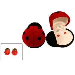 14k Gold and Enamel Ladybug Earrings