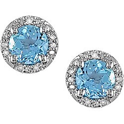 14k Gold Blue Topaz and Diamond Earrings