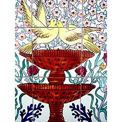 Kissing Dove Mosaic 15-tile Ceramic Mural