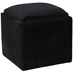 Storage Ottoman with Tray Black Microfiber