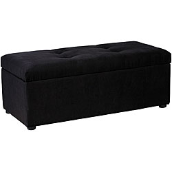 Hinged Storage Ottoman Bench Black Microfiber