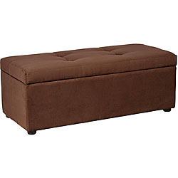 Hinged Storage Ottoman Bench Dark Brown Microfiber