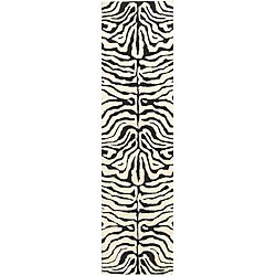 Handmade Soho Zebra Ivory/ Black New Zealand Wool Runner (2'6 x 14')