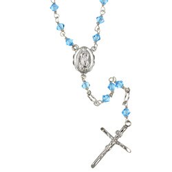 Sterling Silver Aqua Crystal Rosary Necklace