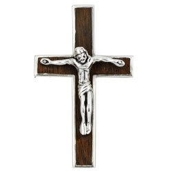 Sterling Silver Wood Inlay Crucifix Pendant