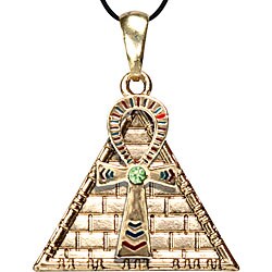 Pewter Ankh Pyramid CZ Necklace