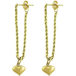 14k Yellow Gold Heart Dangle Earrings