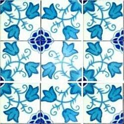 Flowery Turquoise Design Accent Ceramic Tiles