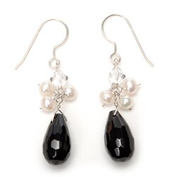 Sterling Silver Onyx/ FW Pearl/ Crystal Earrings (4.5 mm)