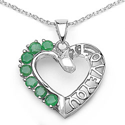 Genuine Emerald and Sterling Silver Heart Pendant