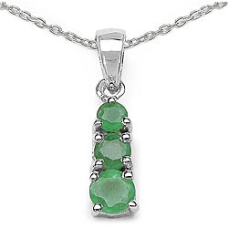 Sterling Silver 3-stone Emerald Necklace