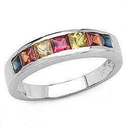 Sterling Silver and Multi-sapphire Squares Ring