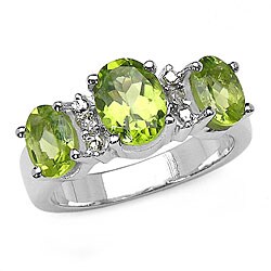 Sterling Silver Peridot and White Topaz Ring (Size 7)