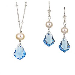 Charming Life Silver Blue Crystal and Pearl Jewelry Set (7 mm)