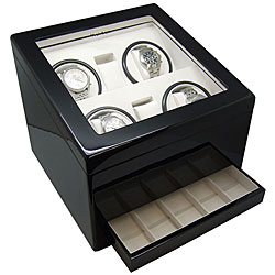 Heiden Black Wood Quad Watch Winder with Drawer