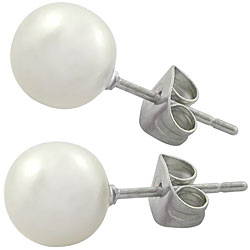 Stainless Steel White Faux Pearl Earrings