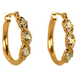 10k Gold Aquamarine XOXO Hoop Earrings