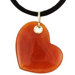 14k Yellow Gold Red Jade Floating Heart Necklace