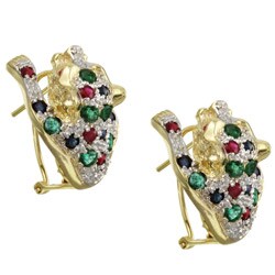 14k Yellow Gold Gemstone Cougar Earrings